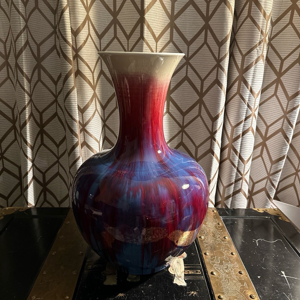 Alexander Kalifano Art Vase Ceramic Red Blue White Glazed Pottery 22”& 26lbs